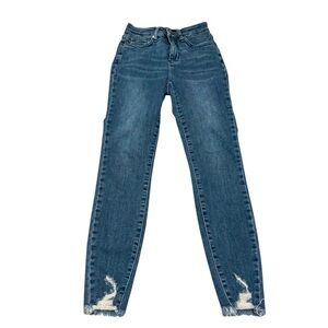 Judy Blue Skinny Jeans Distressed Stretch Denim Size 0/24 Medium Wash Y2K Casual